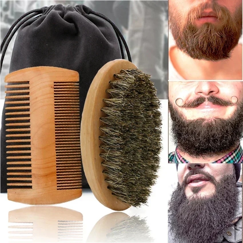 Men'S Grooming Bag - Professionele Zachte Varkenshaar Houten Baard Scheerkwast