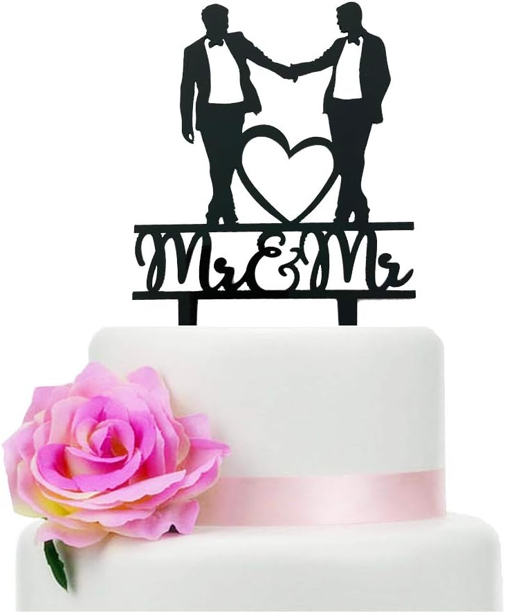 Men'S Grooming For Engagement - Mr & Mr Cake Topper, zwart