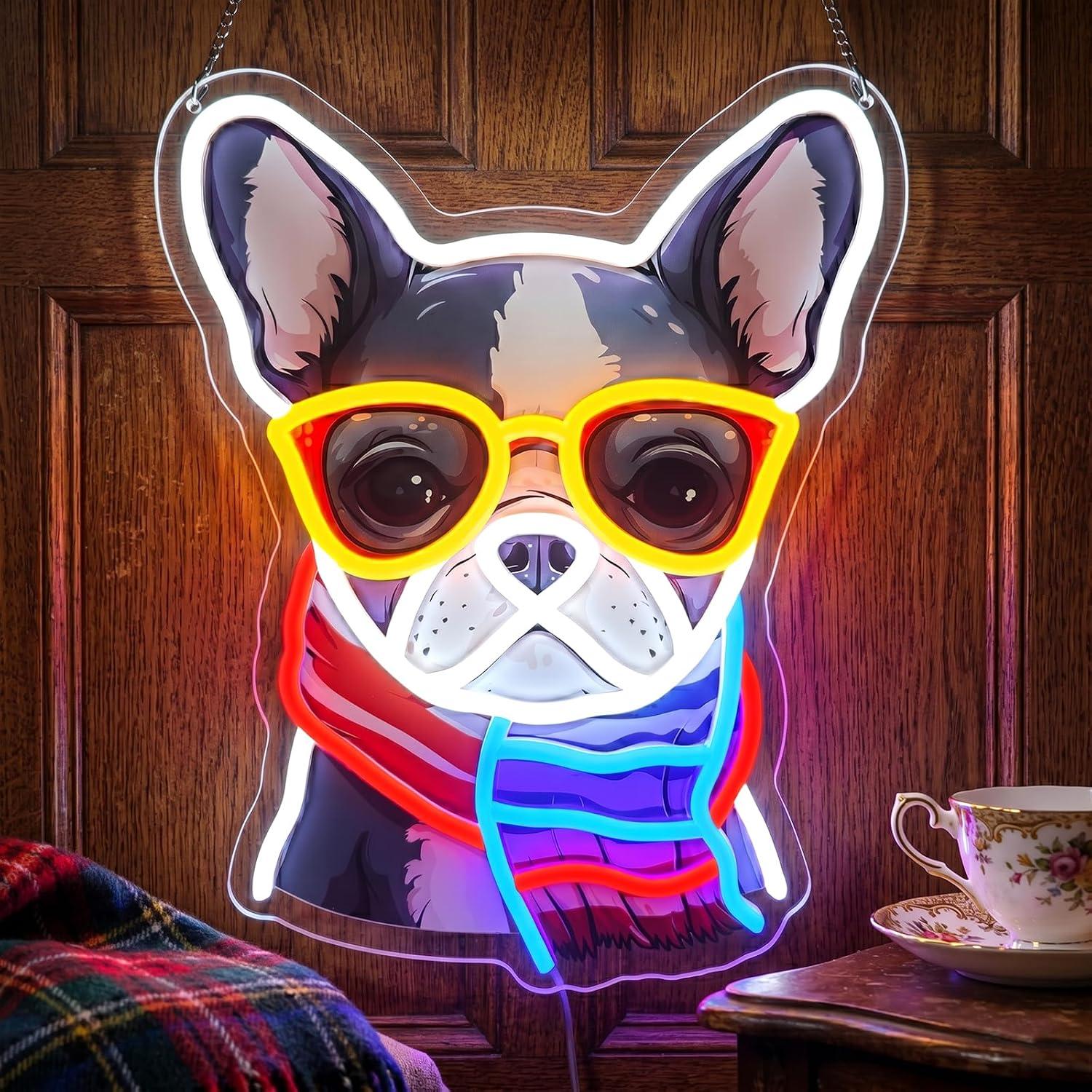 Men'S Grooming Room - Franse Bulldog Neonbord Dimbare LED Verlichting