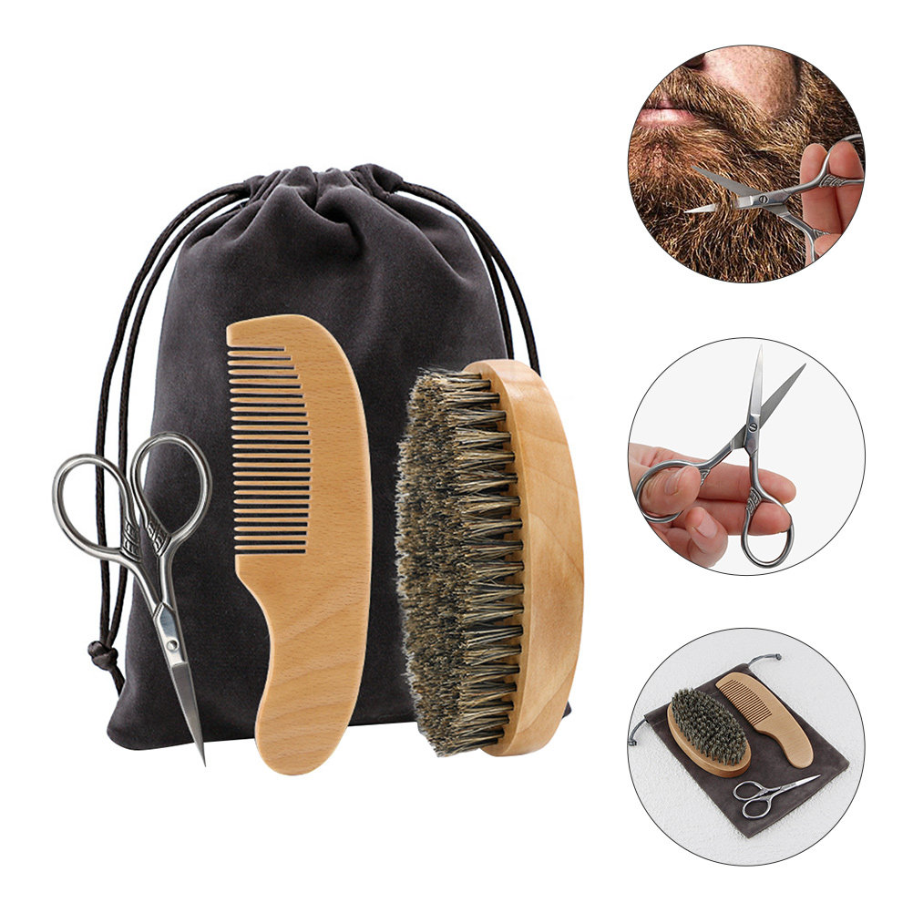 Men'S Grooming Bag - 1Set Baardstylingset voor mannen Premium baardborstel,