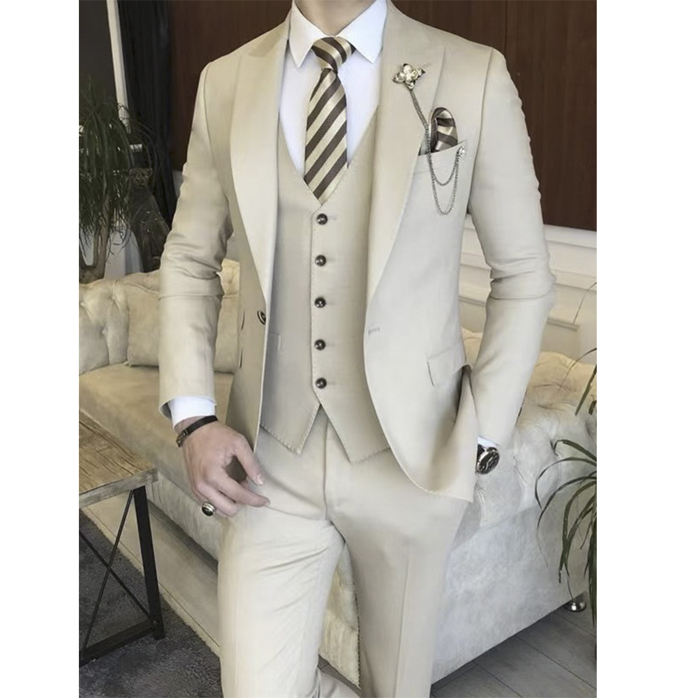 Mens Grooming Brand - Beige Herenpak Set Bruiloft Bruidegom Op